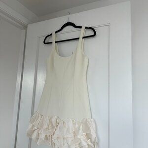 cinq a sept Cream Ruffle-Hem Mini Dress